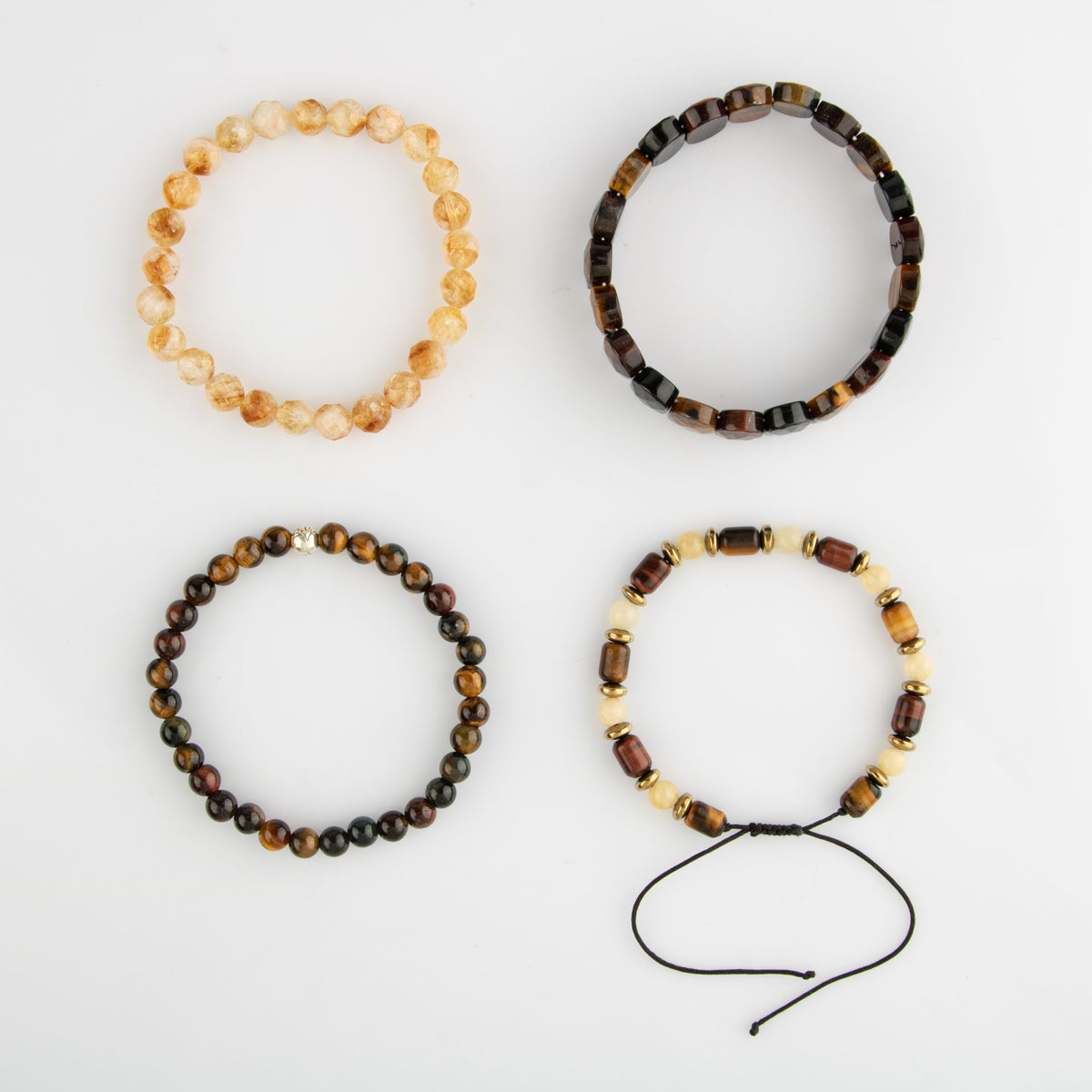 Kaplan Gözü-Kalsit-Sitrin-Hematit Doğal Taş Kadın Bileklik Seti