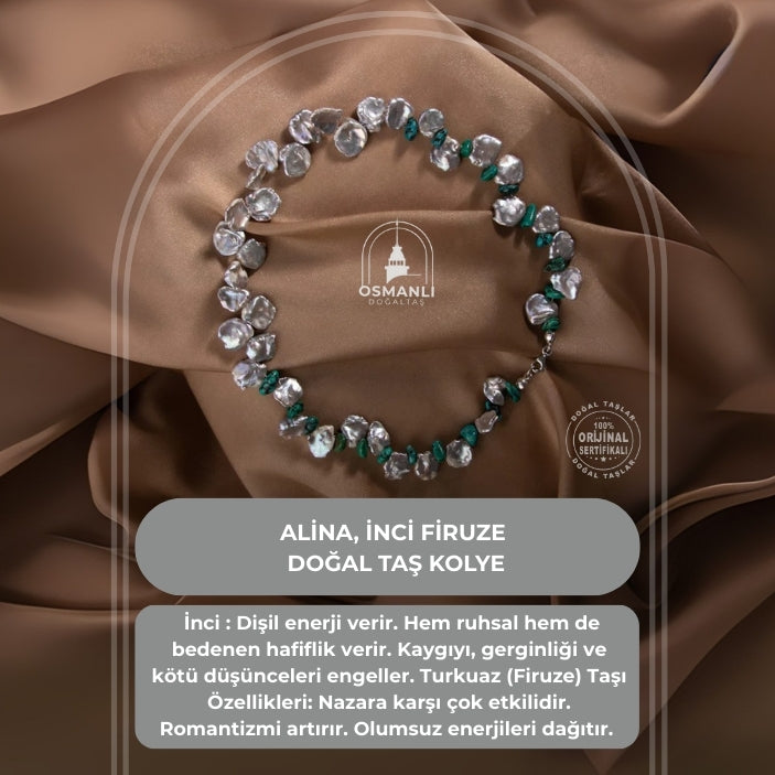 Alina, İnci Firuze Doğal Taş Kolye