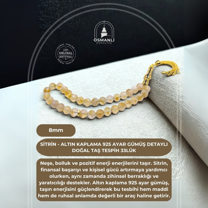 Hakiki Doğal Sertifikalı Sitrin 8 mm Doğal Taş 33&