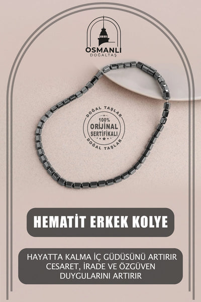 Hematit Doğal Taş Erkek Kolye