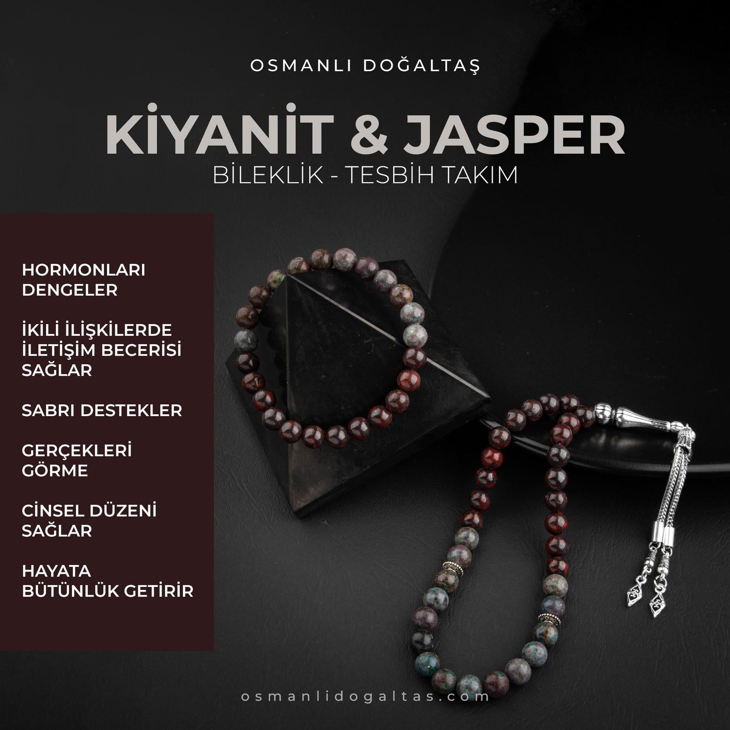 Ruby Kiyanit-Dragon Jasper Doğal Taş Tesbih Bileklik Seti