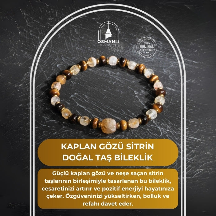 Sertifikalı Orijinal Kaplan Gözü Sitrin Doğal Taş Bileklik