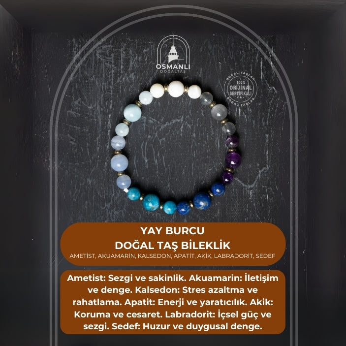 Osmanlı Doğal Taş Sertifikalı Yay Burcu Doğal Taş Bileklik