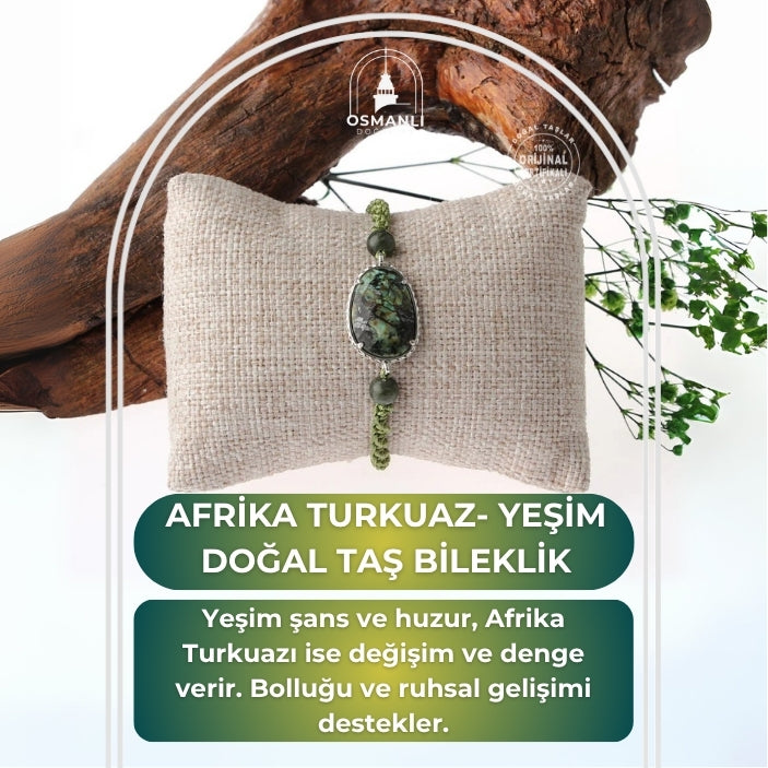 Afrika Turkuaz- Yeşim Doğal Taş Makrome Örgü Bileklik