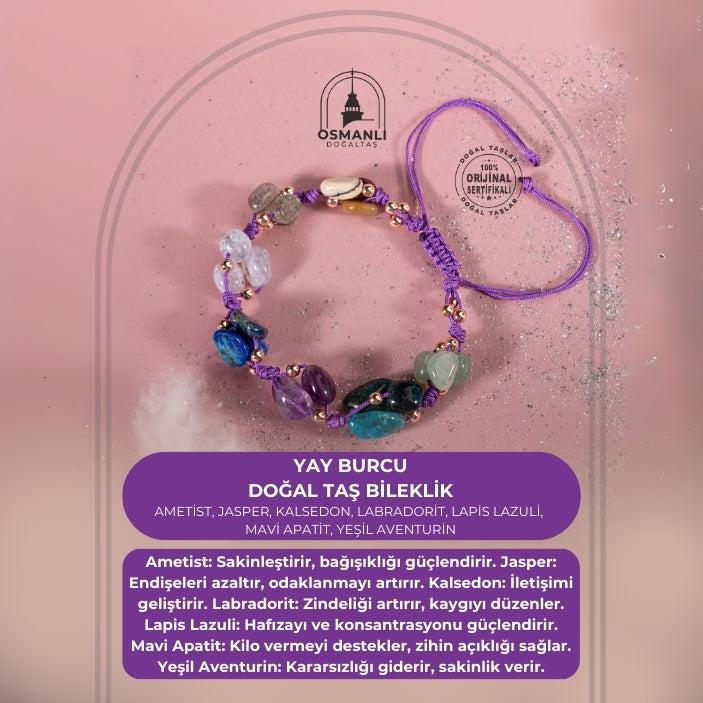 Yay Burcu Bileklik Ametist, Jasper, Kalsedon, Labradorit, Lapis Lazuli, Mavi Apatit, Yeşil Aventurin