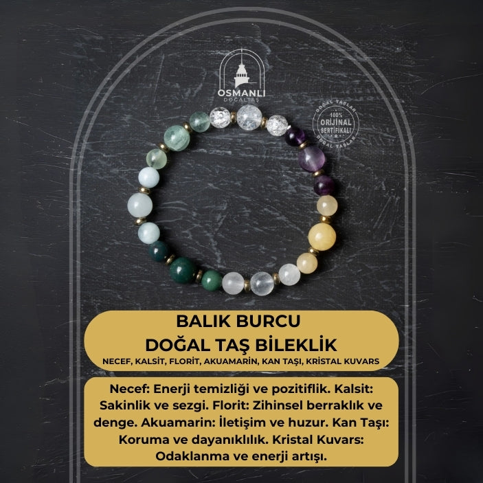 Osmanlı Doğal Taş Sertifikalı Balık Burcu Doğal Taş Bileklik