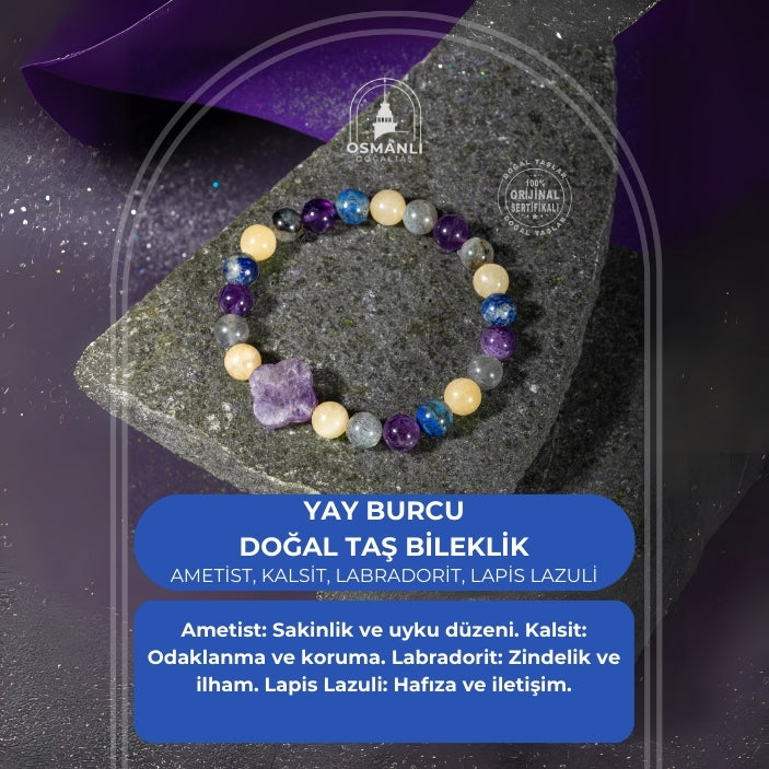 Yay Burcu Bileklik Ametist, Kalsit, Labradorit, Lapis Lazuli