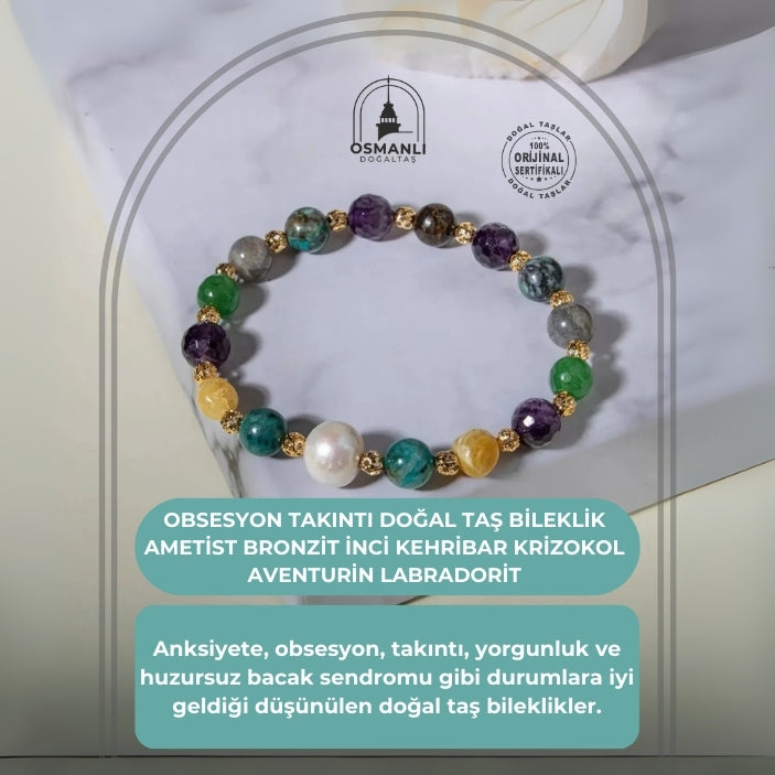 Obsesyon Takıntı Doğal Taş Bileklik Ametist Bronzit İnci Kehribar Krizokol Aventurin Labradorit