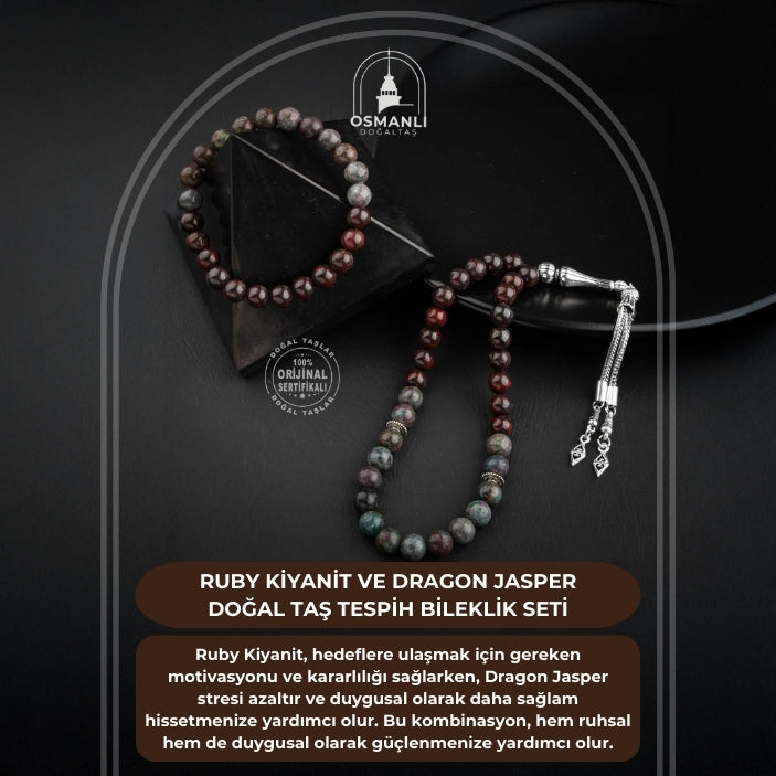 Ruby Kiyanit-Dragon Jasper Doğal Taş Tesbih Bileklik Seti