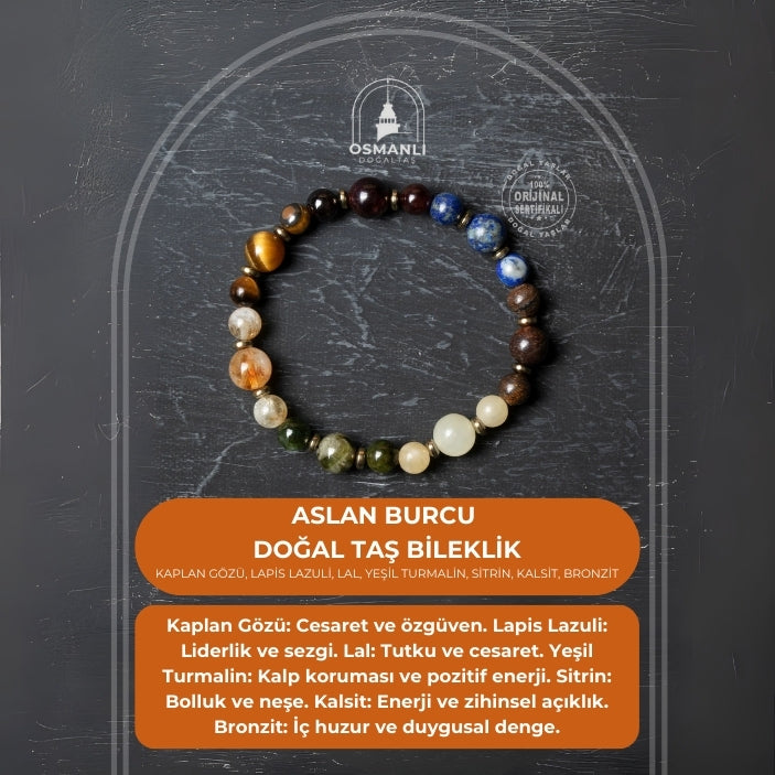 Osmanlı Doğal Taş Sertifikalı Aslan Burcu Doğal Taş Bileklik