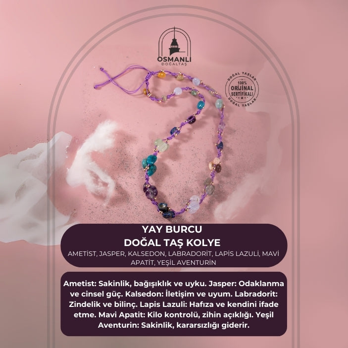Yay Burcu Kolye Ametist, Jasper, Kalsedon, Labradorit, Lapis Lazuli, Mavi Apatit, Yeşil Aventurin