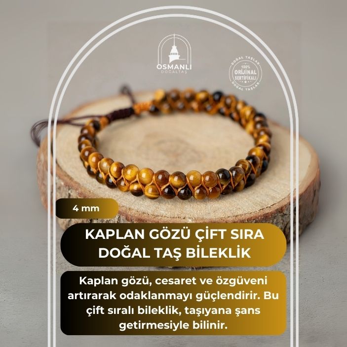 Kaplan Gözü 4mm Çift Sıra Doğal Taş Bileklik