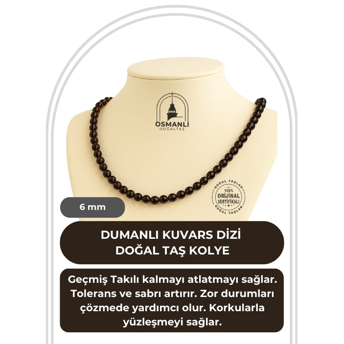 Dumanlı Kuvars 6 mm Dizi Doğal Taş Kolye