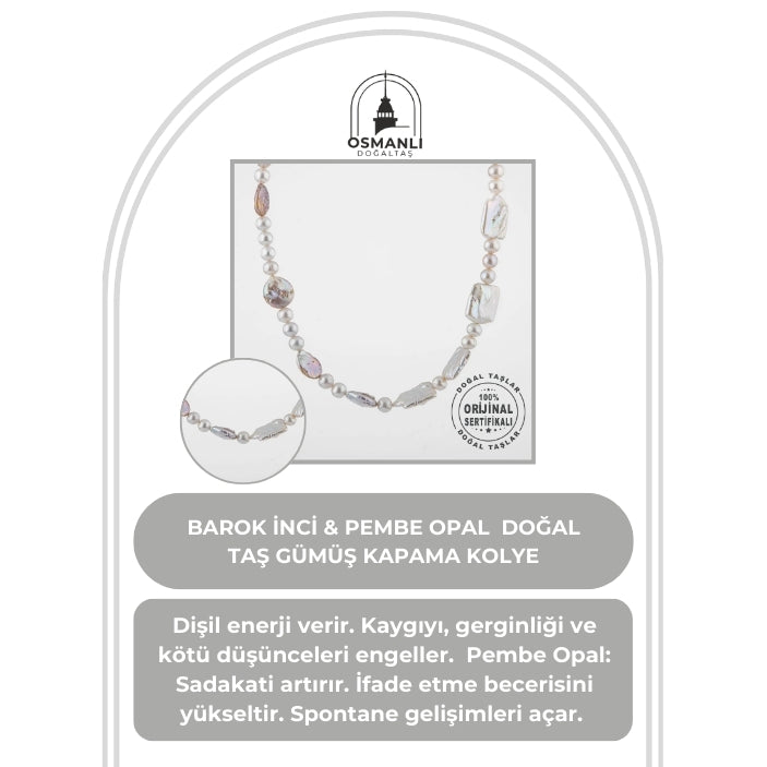 Barok İnci Doğal Taş Gümüş Kapama Kolye - 54cm