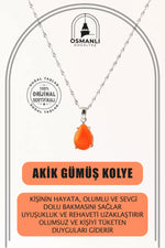 Akik Doğal Taş Kolye, Gümüş Zincir