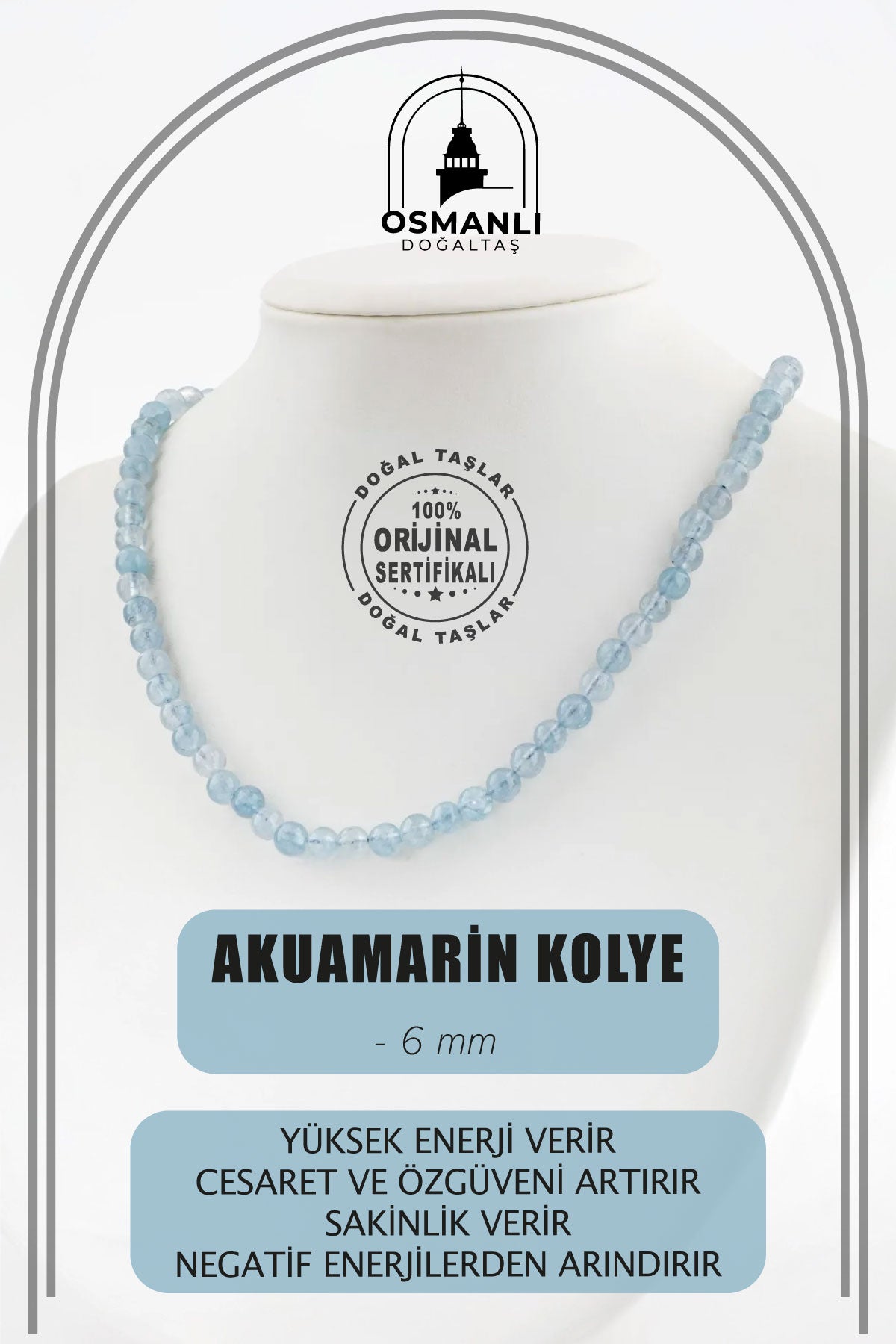 Akuamarin 6 mm Dizi Doğal Taş Kolye