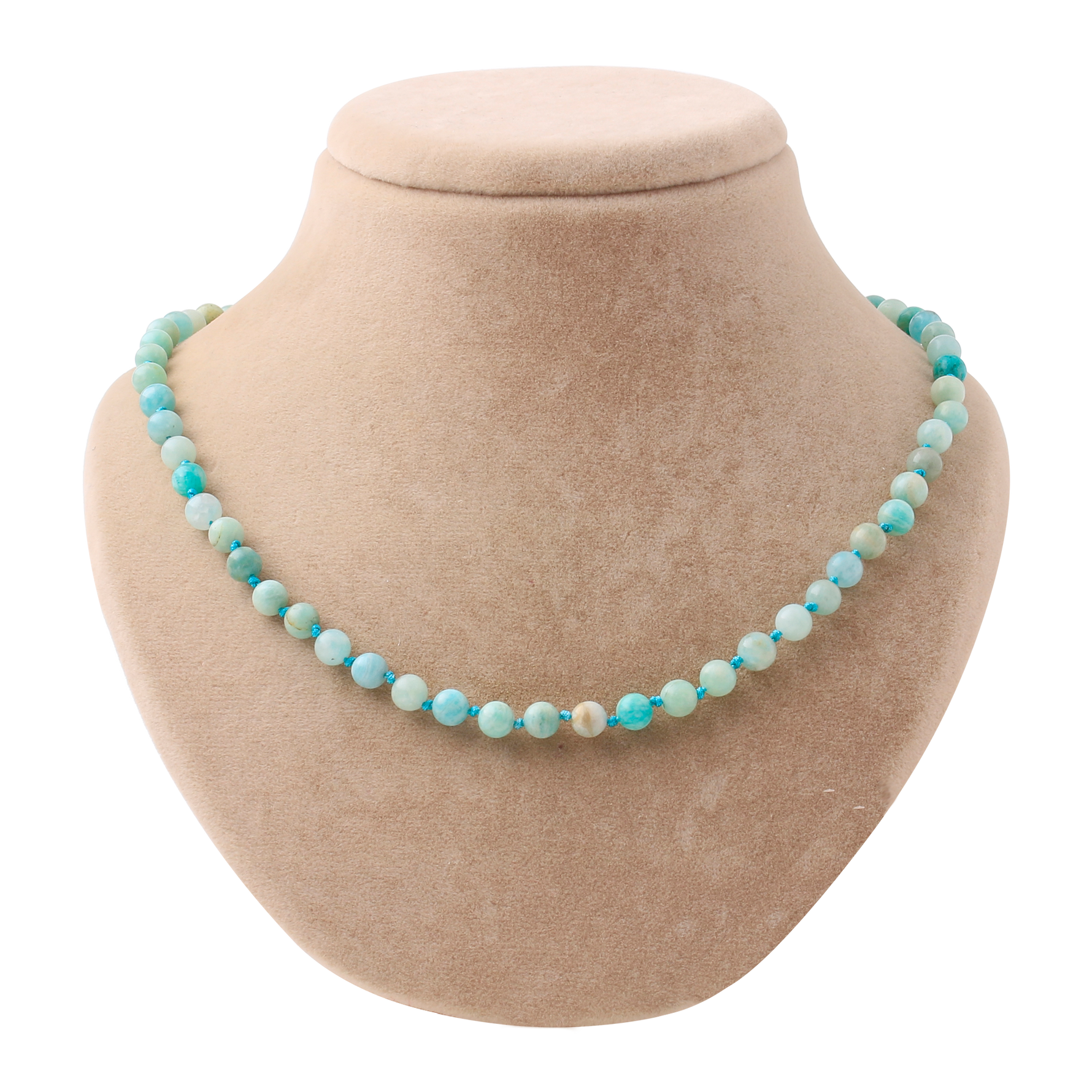 Amazonit 6 mm Düğümlü Doğal Taş Kolye