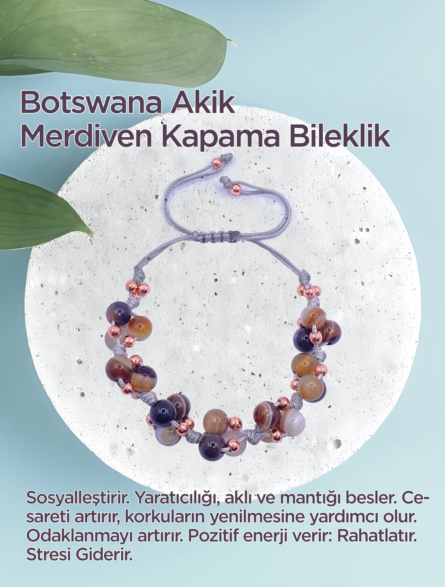 Botswana Akik Doğal Taş Merdiven Kapama İpli Her Bileğe Ayarlanabilir Bileklik