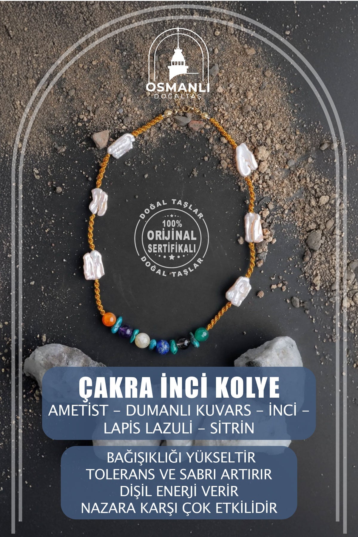Çakra İnci Kolye Ametist, Dumanlı Kuvars, İnci, Lapis Lazuli, Sitrin