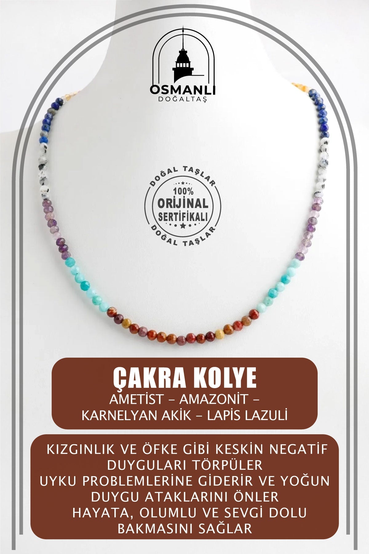Çakra Kolye Amazonit, Ametist, Jasper, Karnelyan Akik, Lapis Lazuli