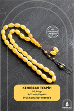 Sertifikalı Lale Motifli 9-12 mm Kapsül Kesim Gold Kaplama Gümüş Kehribar Tesbih - 50,54 g