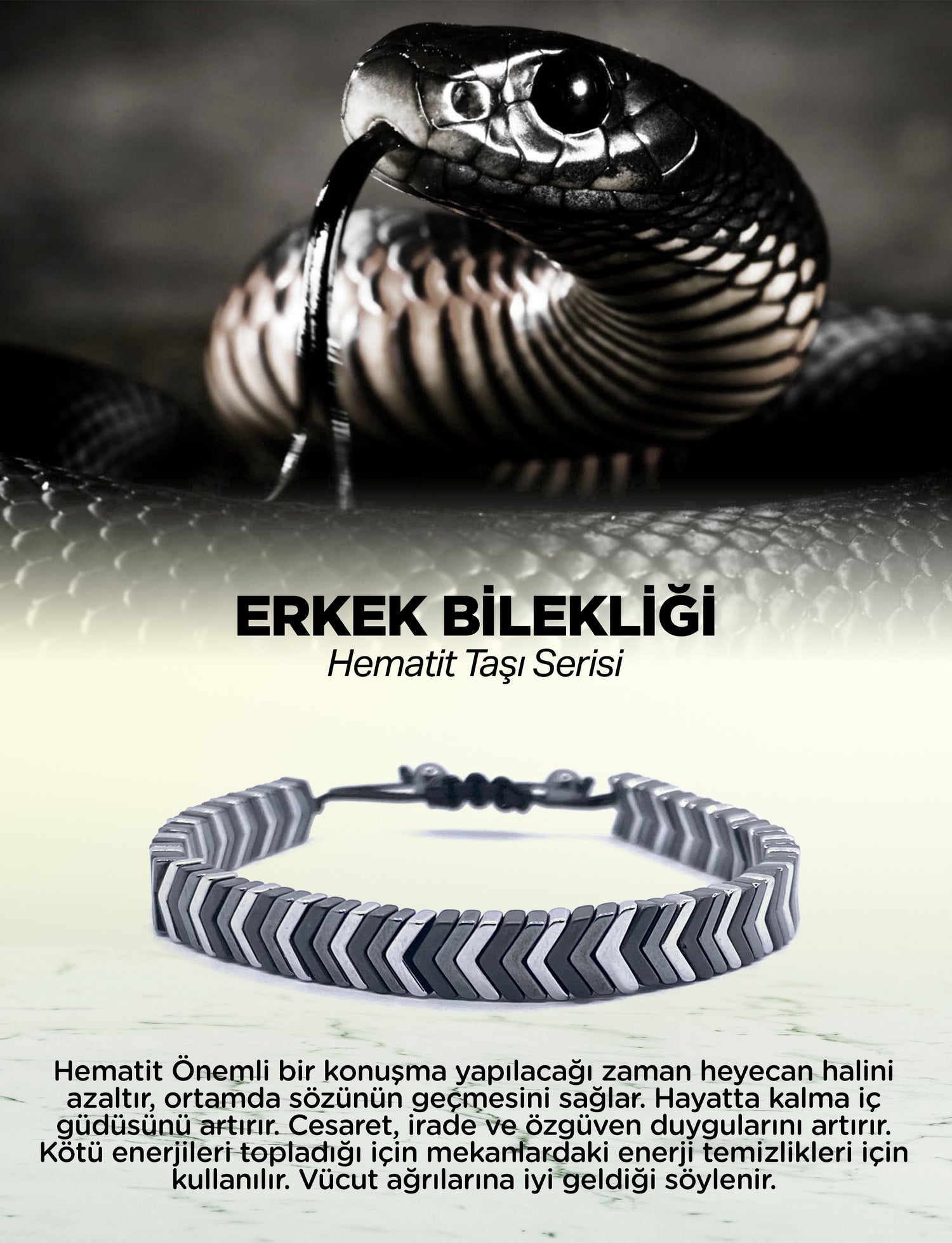 Erkek Bilekliği Hematit Doğal Taş Model 1 Orijinal Hakiki Sertifikalı Bileklik