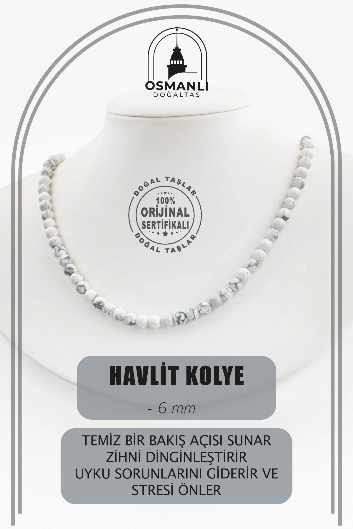 Havlit 6 mm Dizi Doğal Taş Kolye