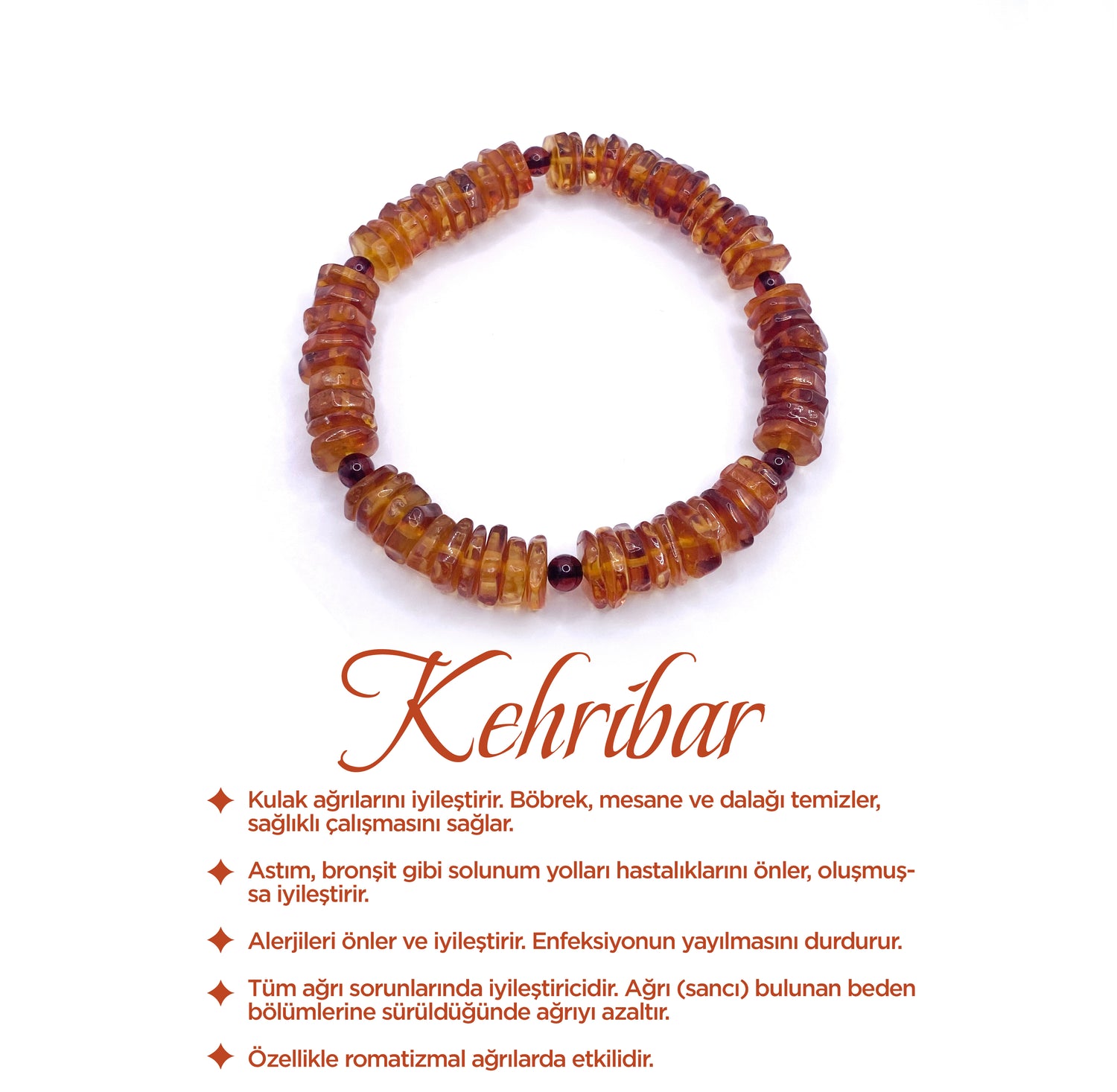 Kehribar Bileklik Sertifikalı %100 Orijinal Doğal Taş Kırmızı Turuncu
