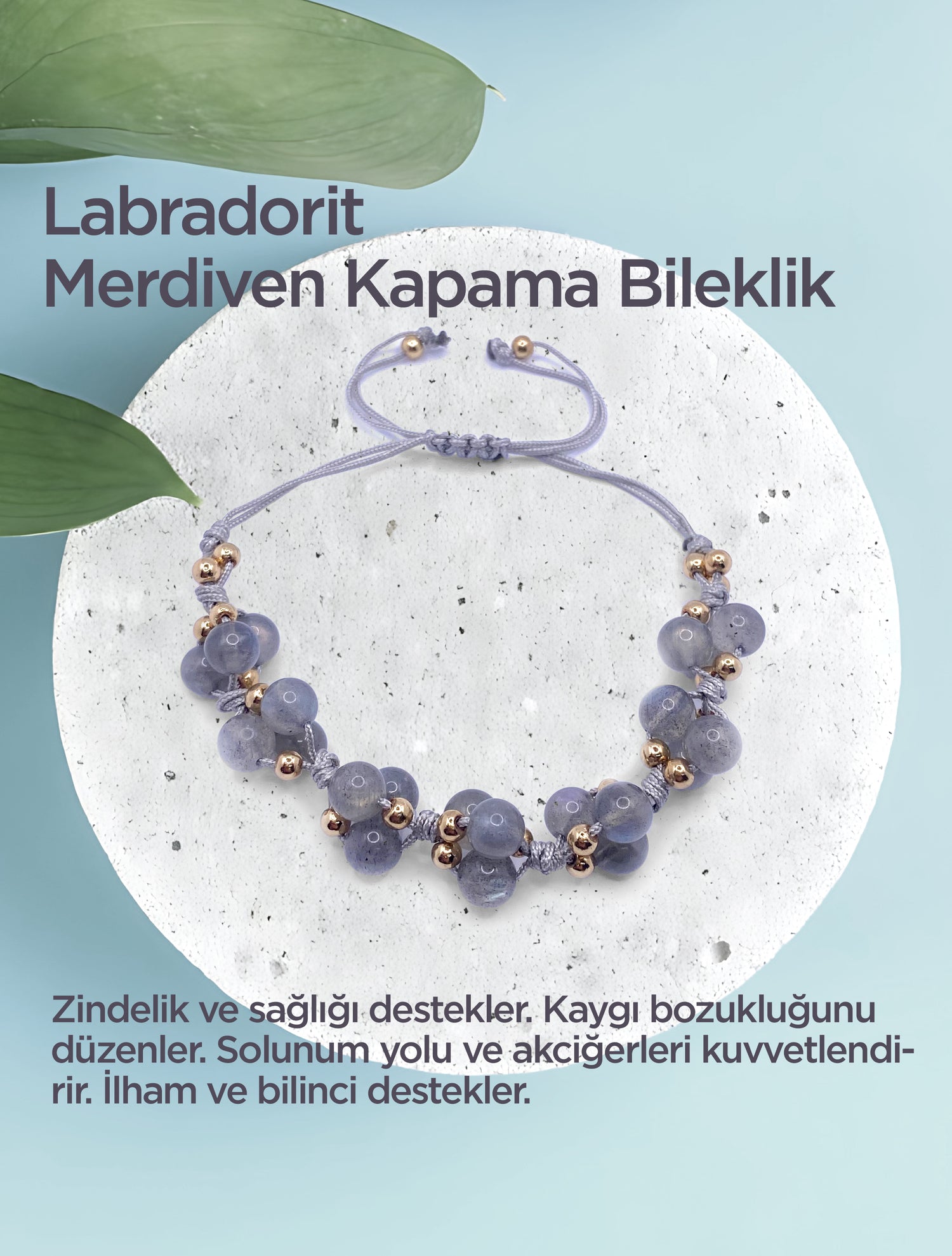 Labradorit Doğal Taş Merdiven Kapama İpli Her Bileğe Uygun Bileklik