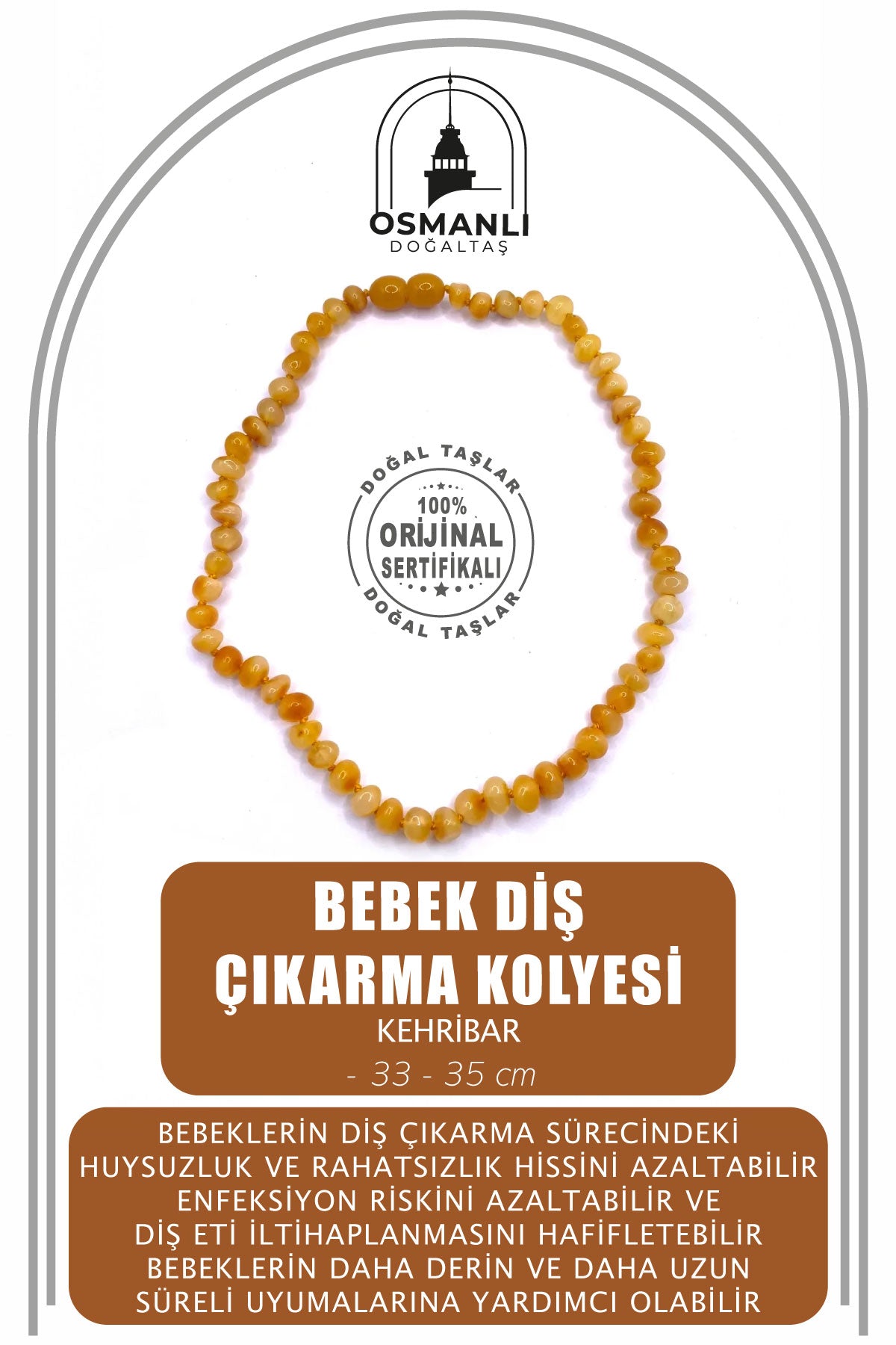 Sertifikalı Bebek Kehribar Diş Çıkarma Kolyesi (33-35 CM)