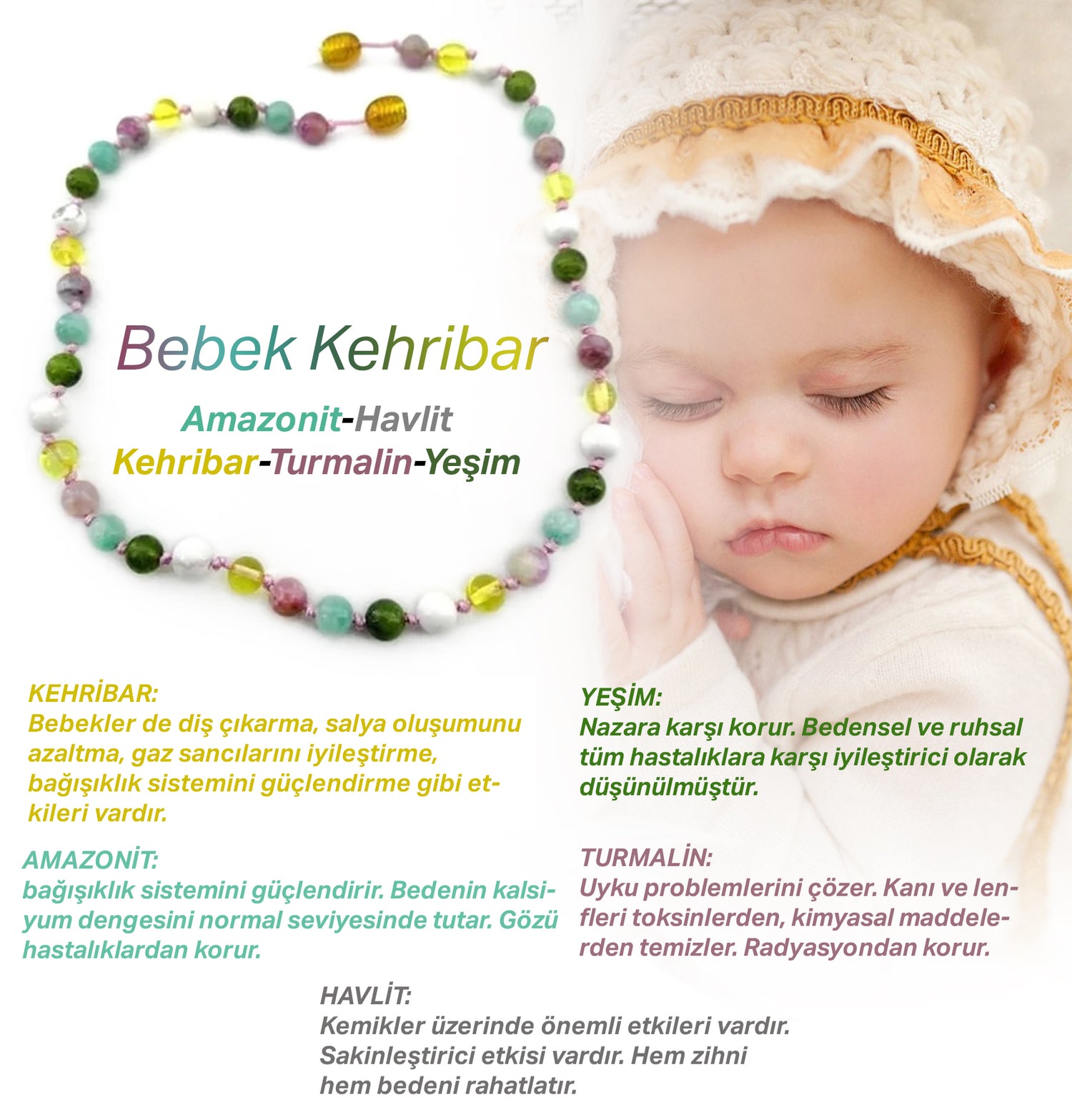 Sertifikalı Bebek Kehribar Kolye-kehribar-amazonit-yeşim-havlit-turmalin M082