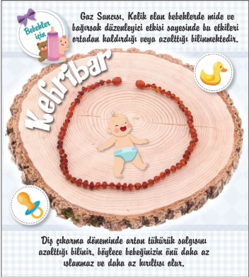 Sertifikalı Doğal Taş Bebek Kolye-kehribar M102