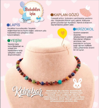 Sertifikalı Doğal Taş Bebek Kolye-yeşim,lapis,kehribar,kaplan Gözü,krizokol M106