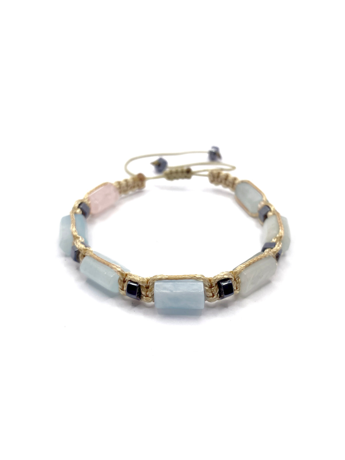 Sertifikalı Hakiki Orijinal Heliodor - Hematit  Doğal Taş İpli Bileklik (Köşeli Makrome Model)