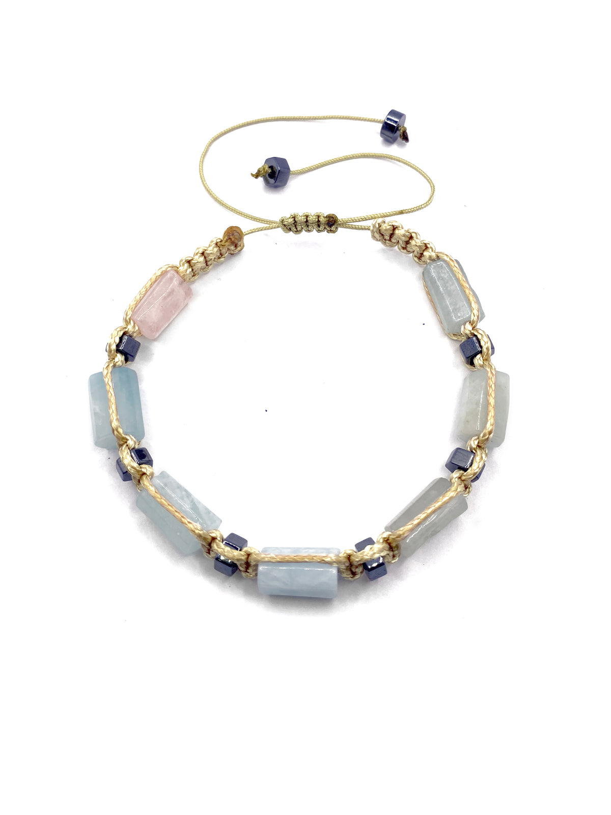 Sertifikalı Hakiki Orijinal Heliodor - Hematit  Doğal Taş İpli Bileklik (Köşeli Makrome Model)