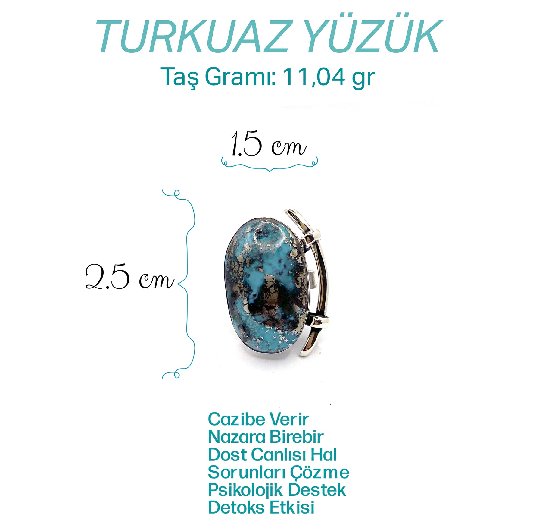 Sertifikalı Hakiki Orijinal Turkuaz Yüzük Doğal Taş Gümüş Yüzük Her Parmağa Ayarlanabilir 925 Ayar