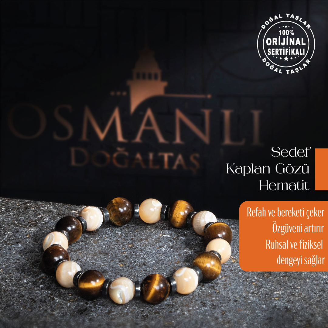 Sertifikalı Orijinal Kaplan Gözü Sedef Hematit Doğal Taş Bileklik