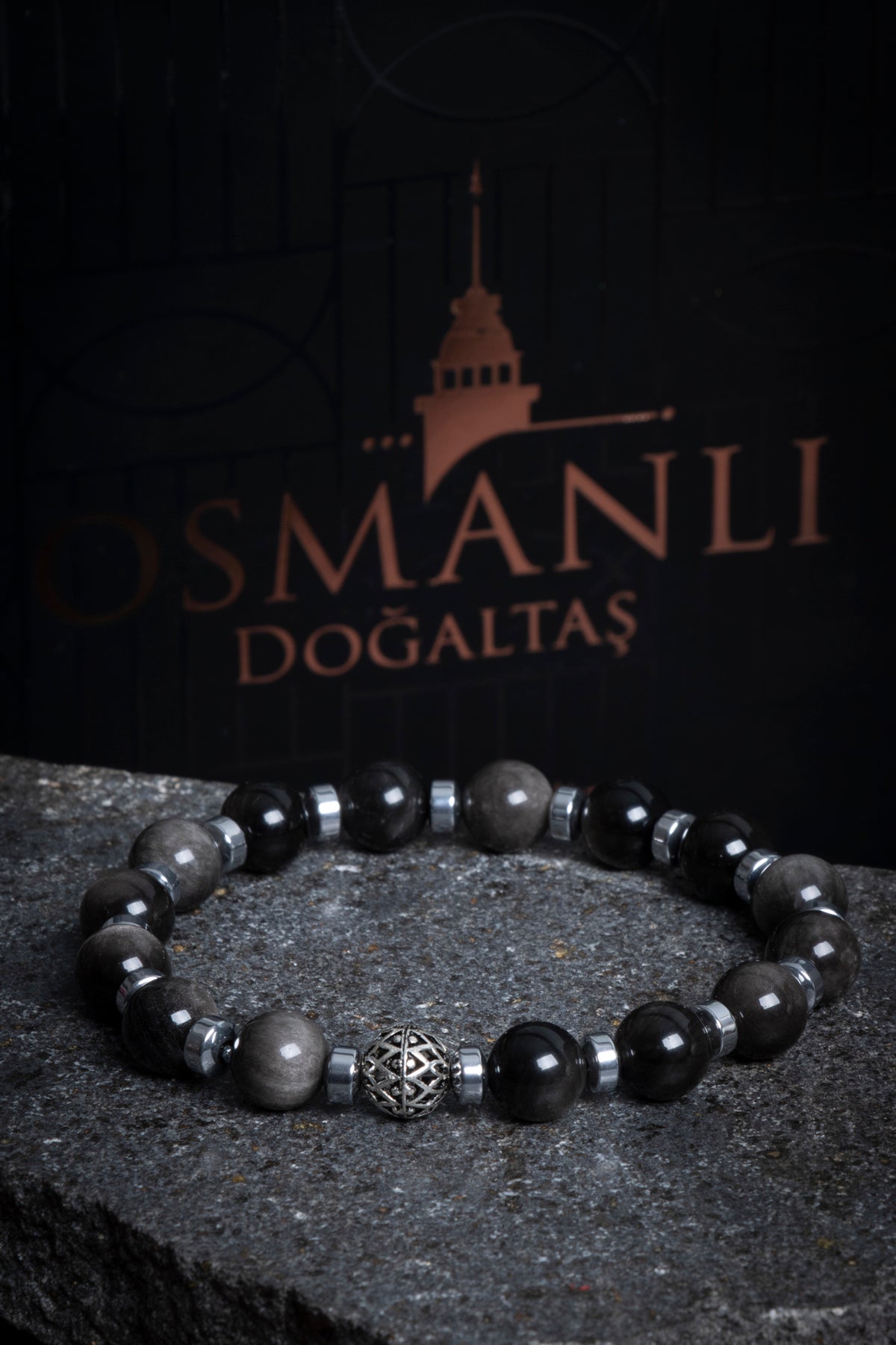 Sertifikalı Silver Obsidyen, Hematit Gümüş Aparat Doğal Taş Bileklik