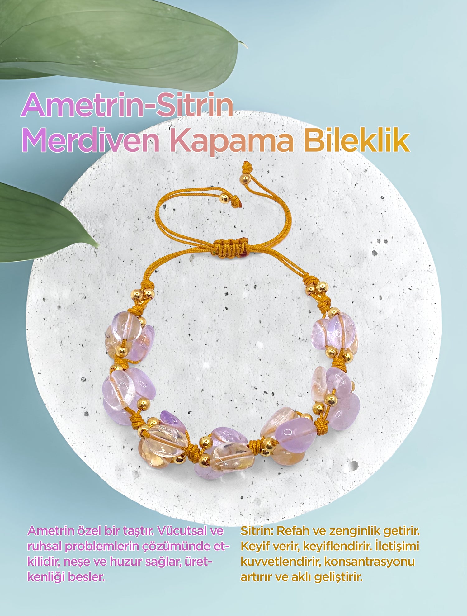 Sitrin-Ametrin Doğal Taş Merdiven Kapama Naturel Kesim Bileklik