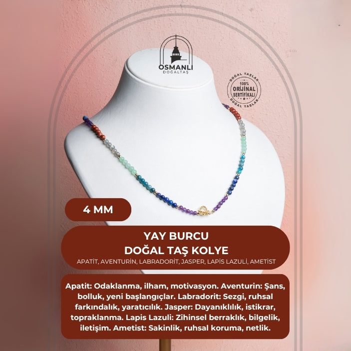 Sertifikalı Yay Burcu Doğal Taş Kolye
