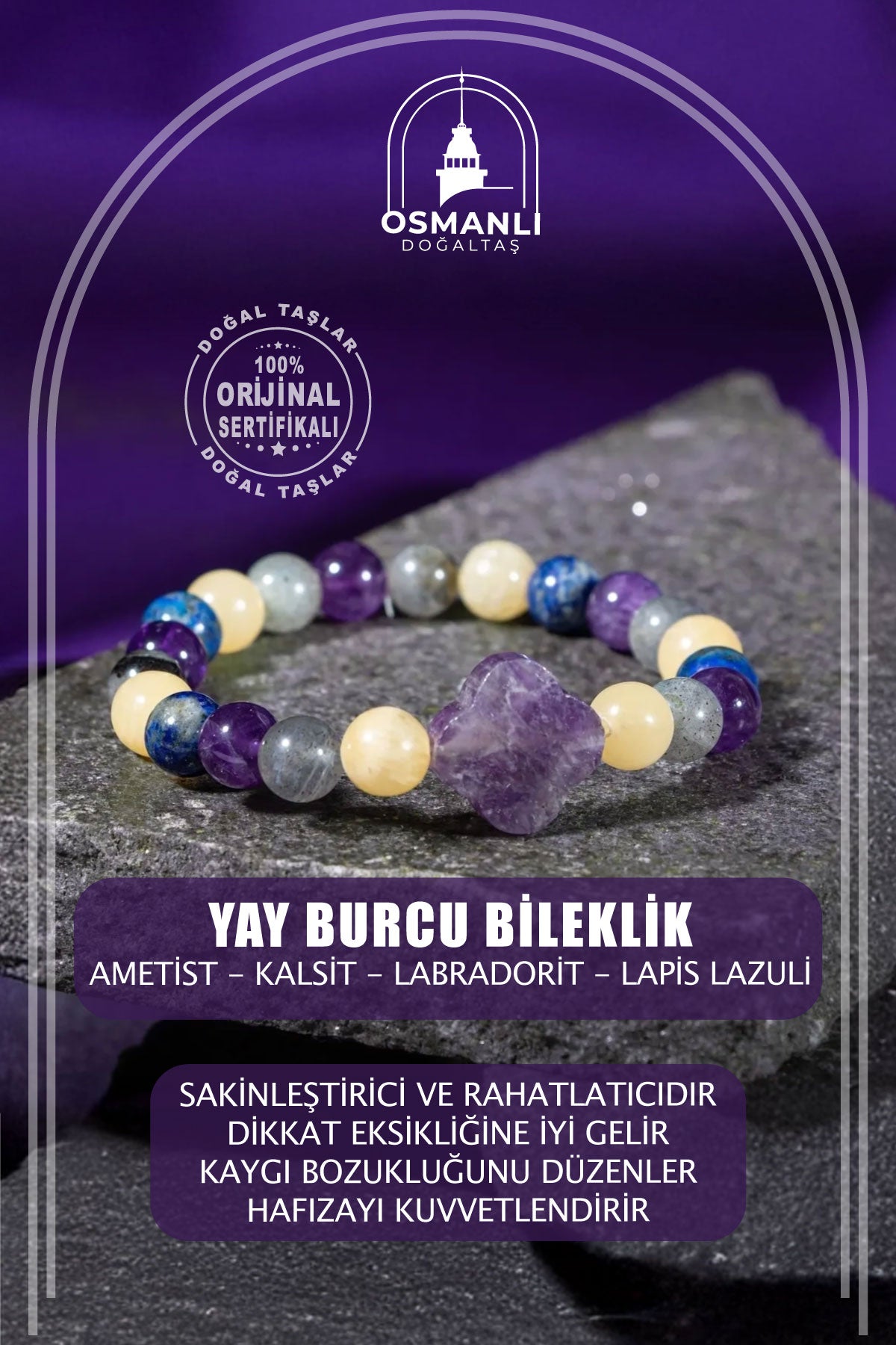 Yay Burcu Bileklik Ametist, Kalsit, Labradorit, Lapis Lazuli