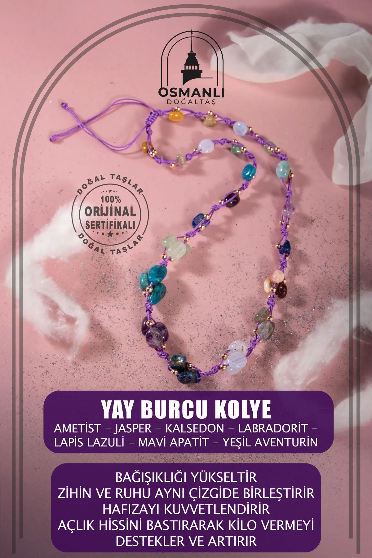 Yay Burcu Kolye Ametist, Jasper, Kalsedon, Labradorit, Lapis Lazuli, Mavi Apatit, Yeşil Aventurin