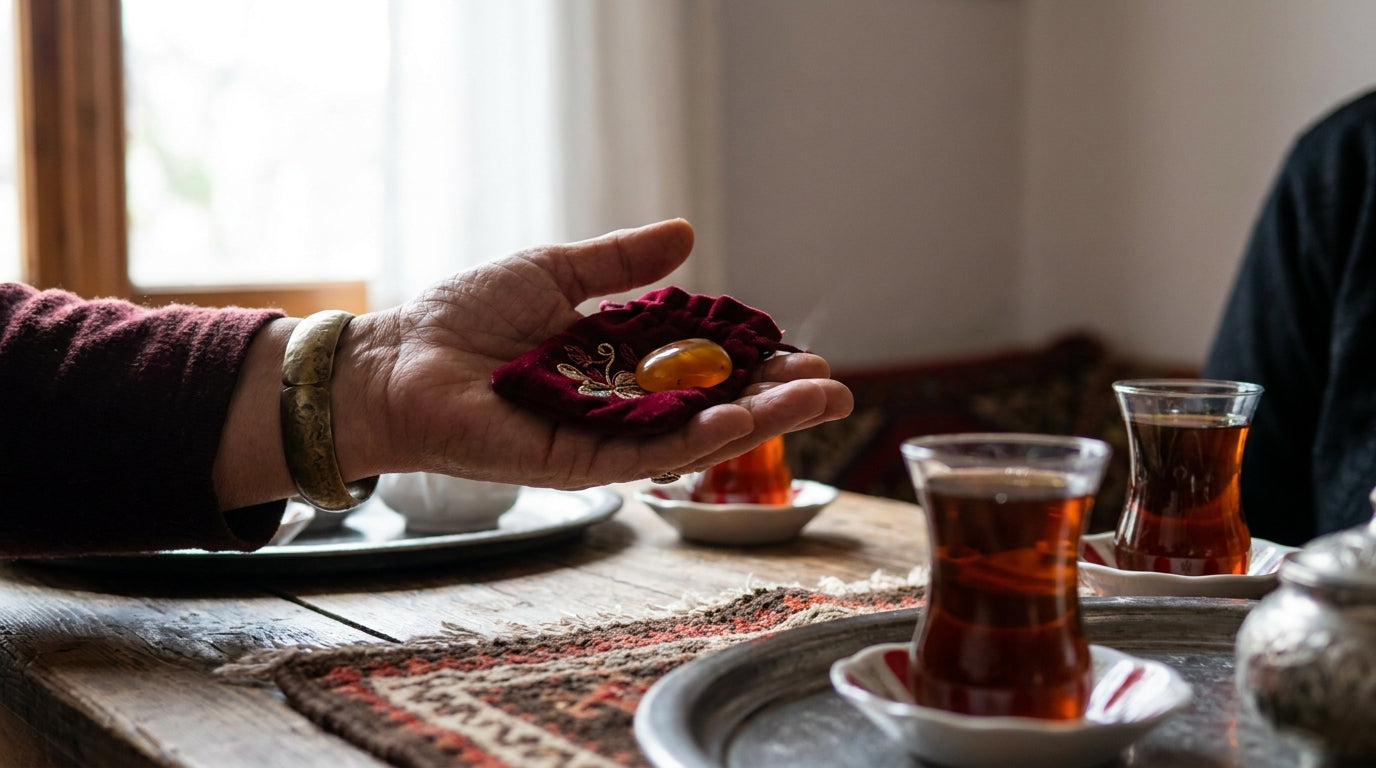 Avuçta uzatılan kadife kese — hediye anı