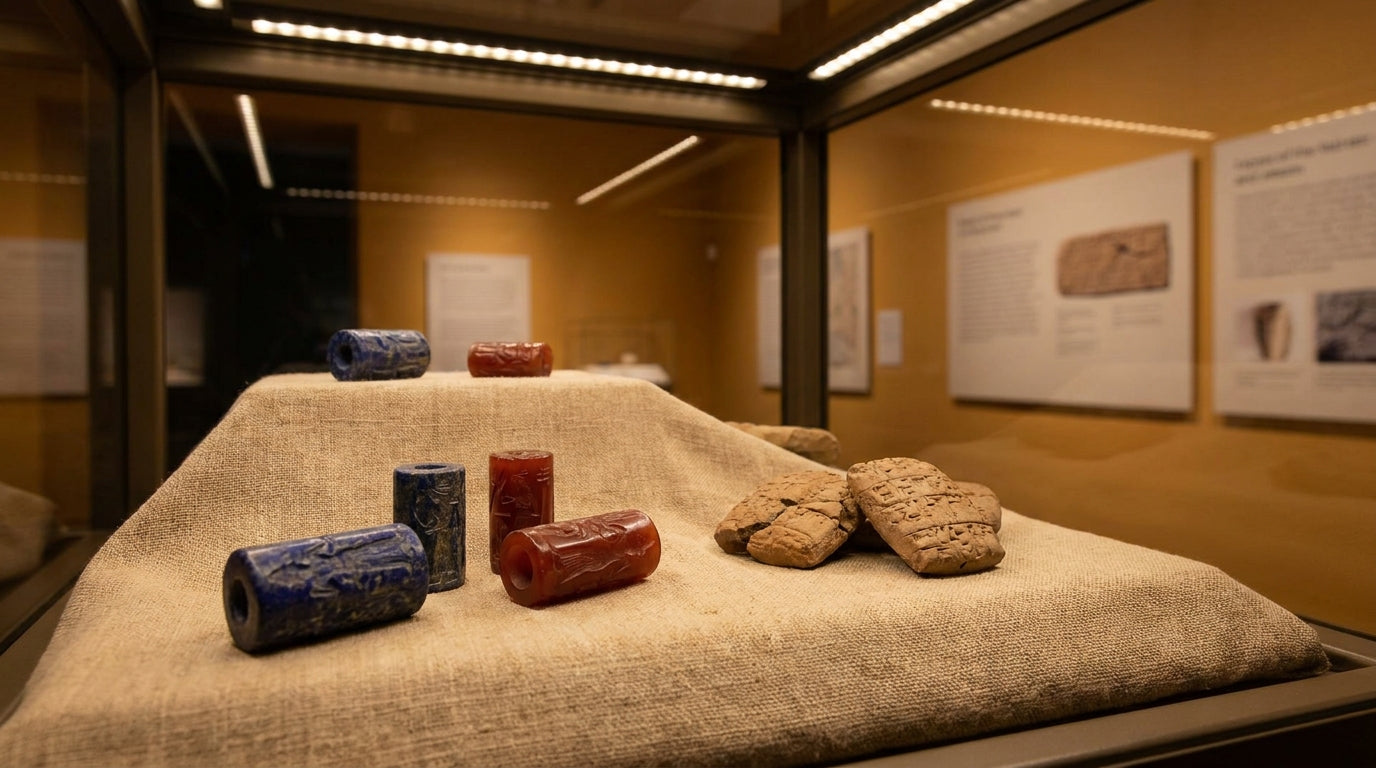 Kil tablet parçaları yanında lapis silindir mühürler