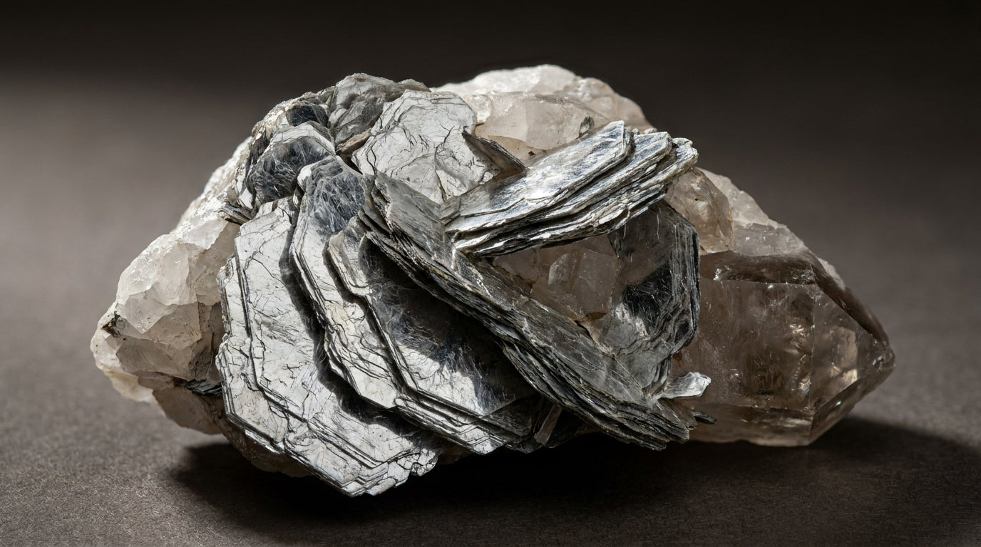 Kuvars matriste gümüş grisi katmanlı mineral