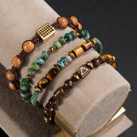 Kaplan Gözü-Hint Akik-Rudrashka-Hematit Zirkon Doğal Taş Erkek Bileklik Seti