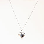 Karlı Obsidyen Doğal Taş Kalpli Kolye, Gümüş Zincir