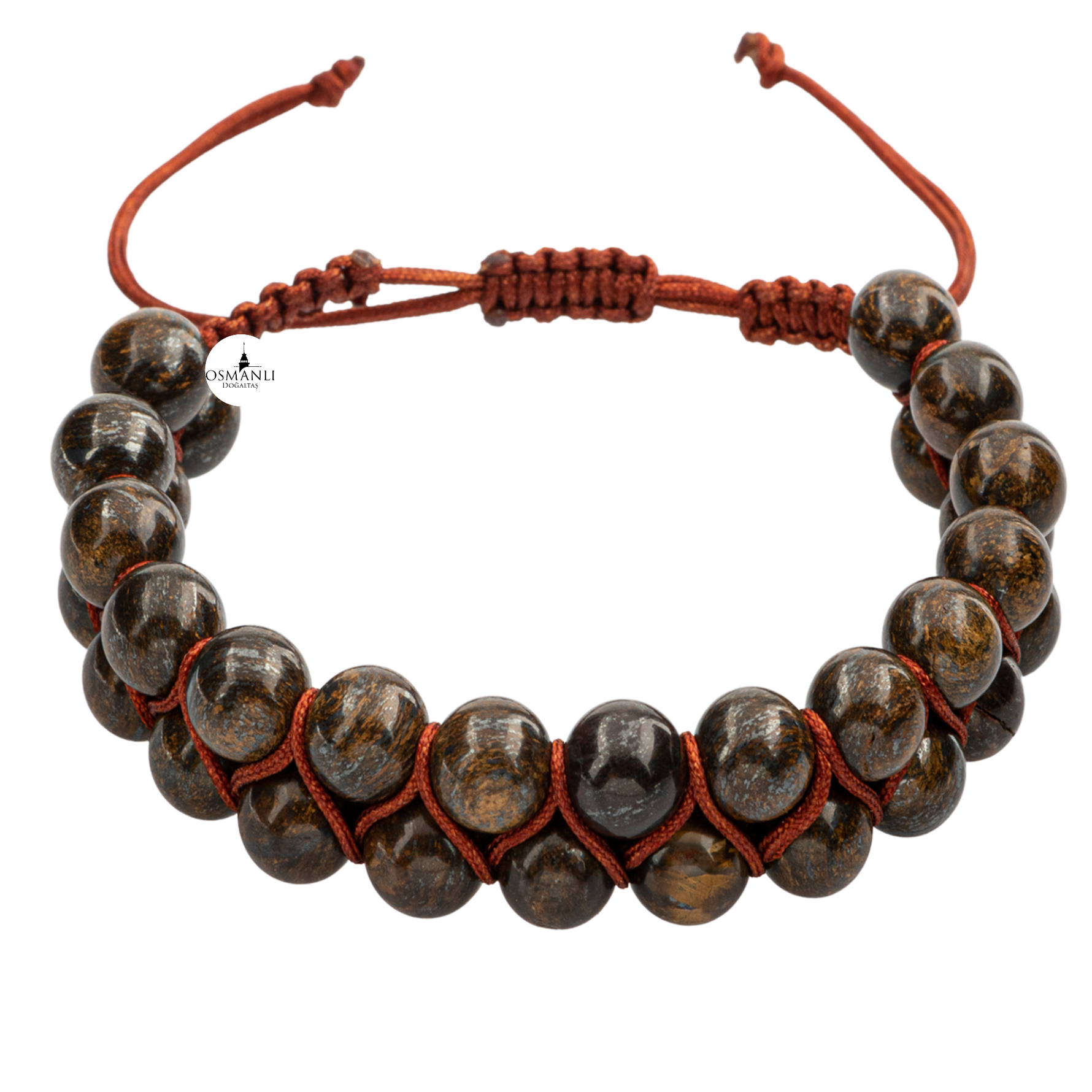Bronzit 8mm Çift Sıra Makrome Doğal Taş Bileklik
