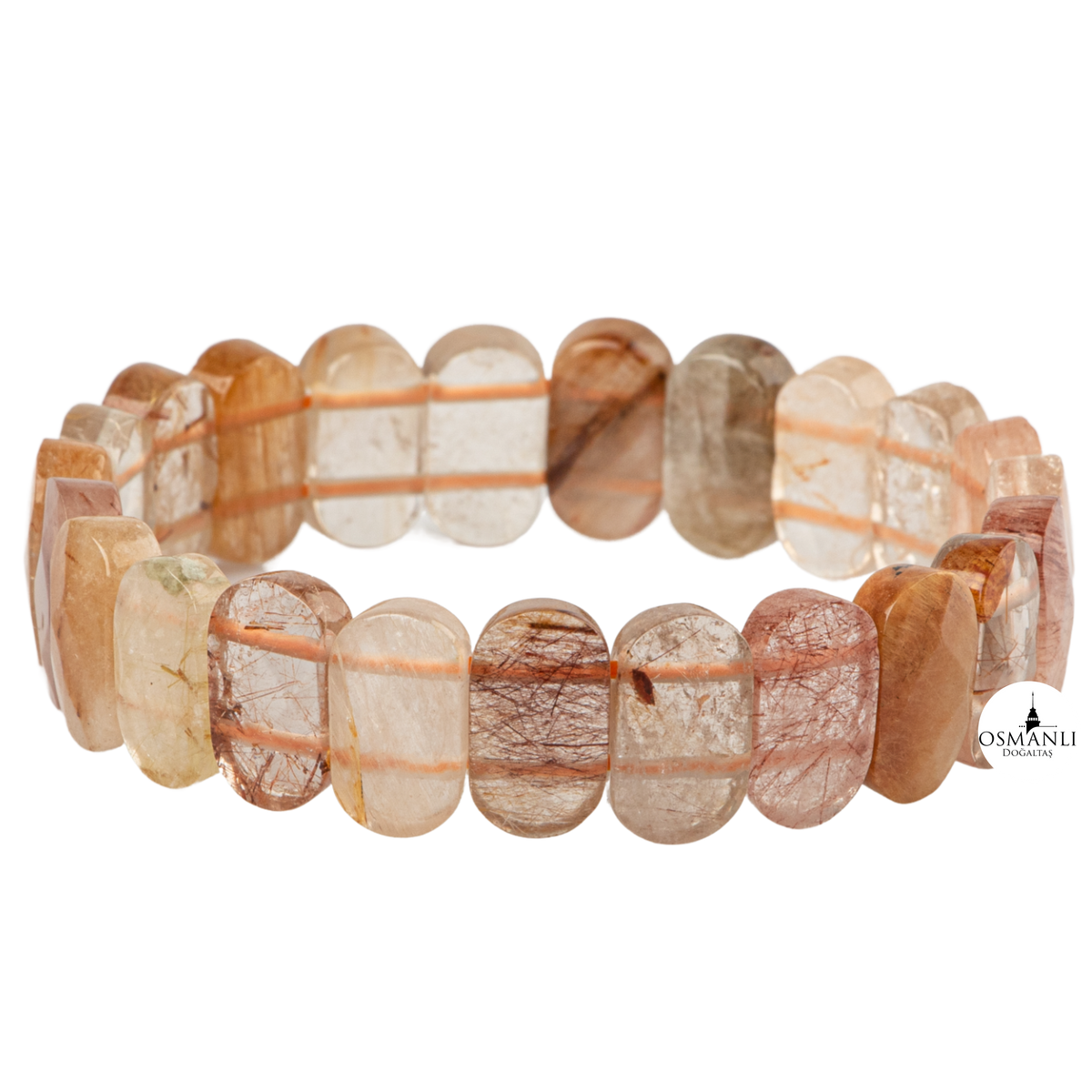 Altın Rutilli Kuvars Doğal Taş Geniş Kesim Bileklik