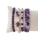 Ametist-Ay Taşı-Pembe Kuvars-Rodokrosit Doğal Taş Kadın Bileklik Seti